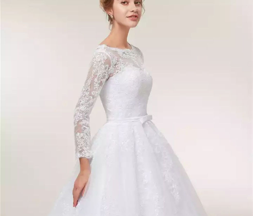 Thumbnail: Cheap Long Sleeve  Lace A Line Wedding Dresses MD395