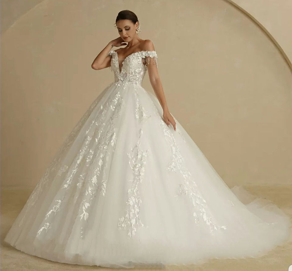 Thumbnail: UK A Line Off Shoulder Wedding Dress Sleeveless 3D Lace Flower Bridal Gown MD839
