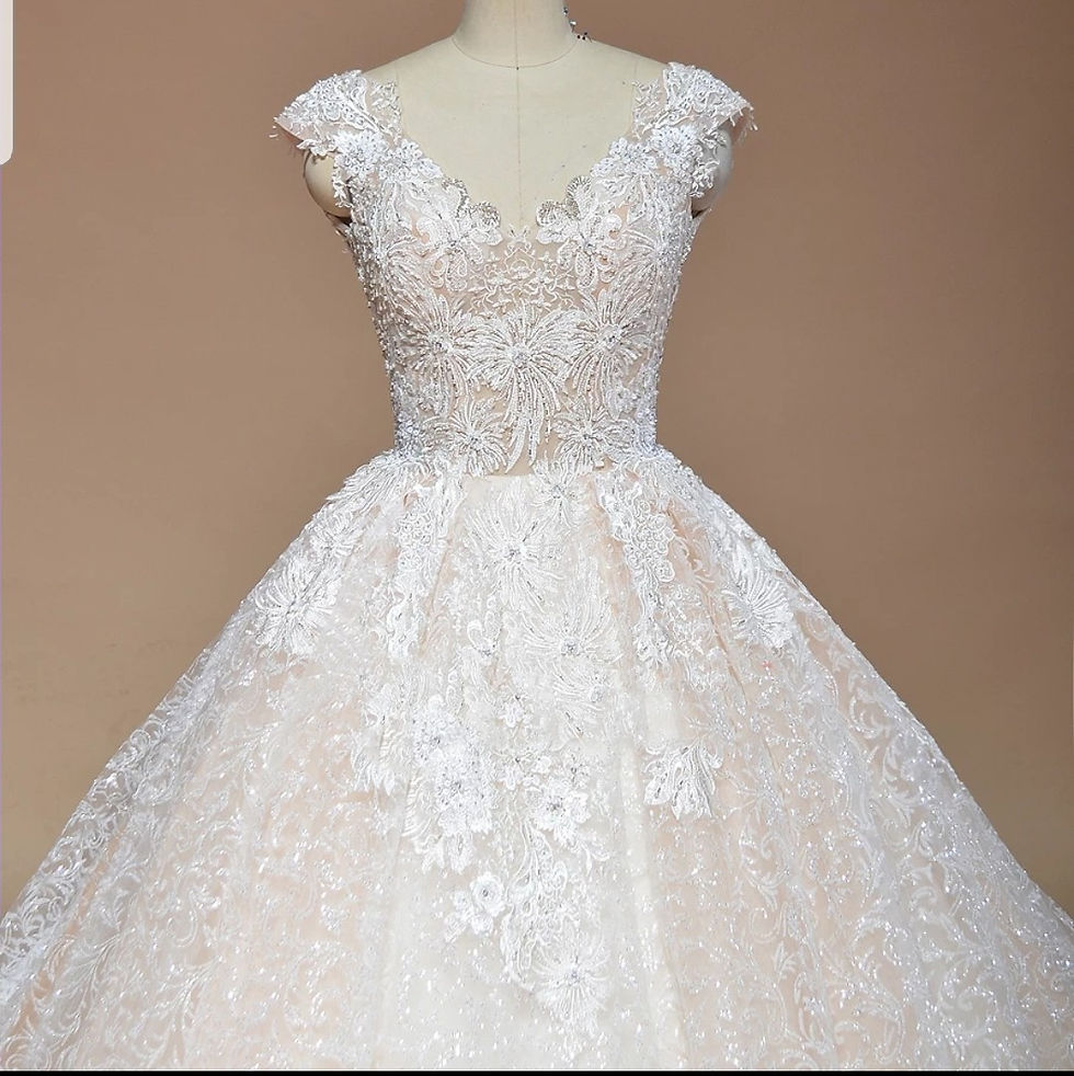 Thumbnail: Luxury Cap Sleeve Sparkly Beaded Lace Ball Gown Wedding Dresses MD623