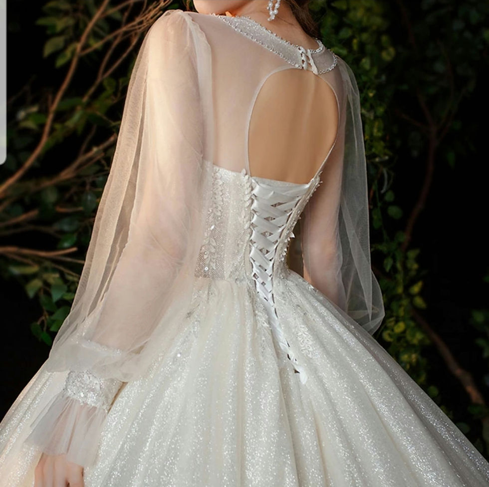 Thumbnail: Luxury Lace Illusion Jewel Neck Long Sleeve A Line Beige Wedding Dresses MD609