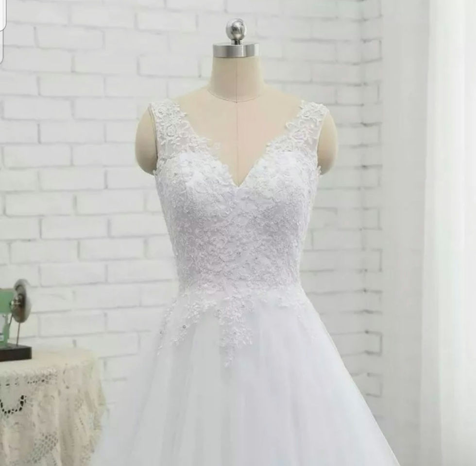 Thumbnail: Simple Sleeveless V Neck Lace A Line Corset Back Wedding Dresses MD779