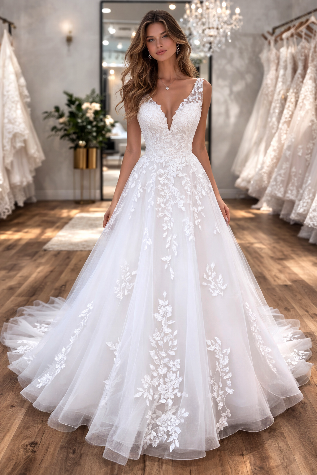 UK V Neck Bridal Gown Lace A Line Backless Sleeveless Wedding Dresses MD048