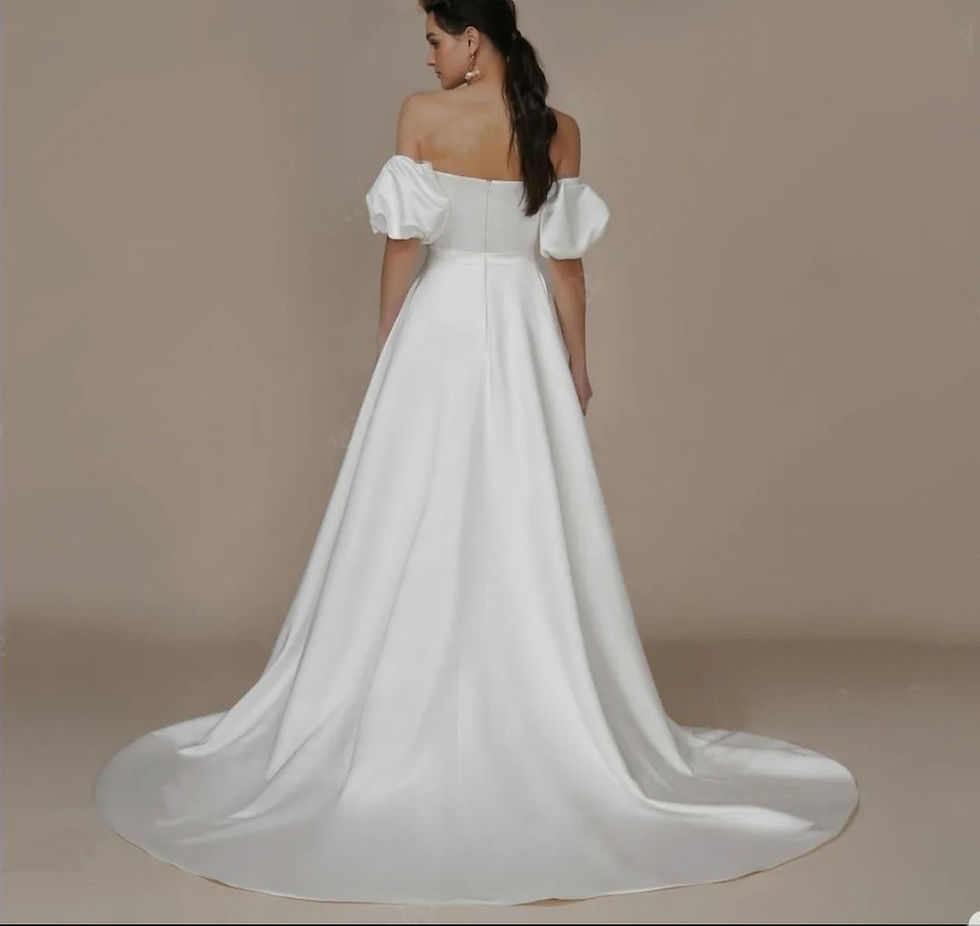 Thumbnail: Sexy Strapless Satin Bridal Gown Boho Slit Puff Sleeves Wedding Dresses MD106