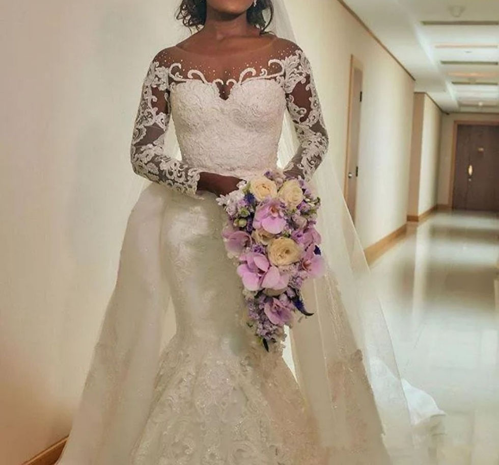 Thumbnail: Mermaid Lace Long Sleeve Illusion Back Detachable Train Wedding Dress MD604