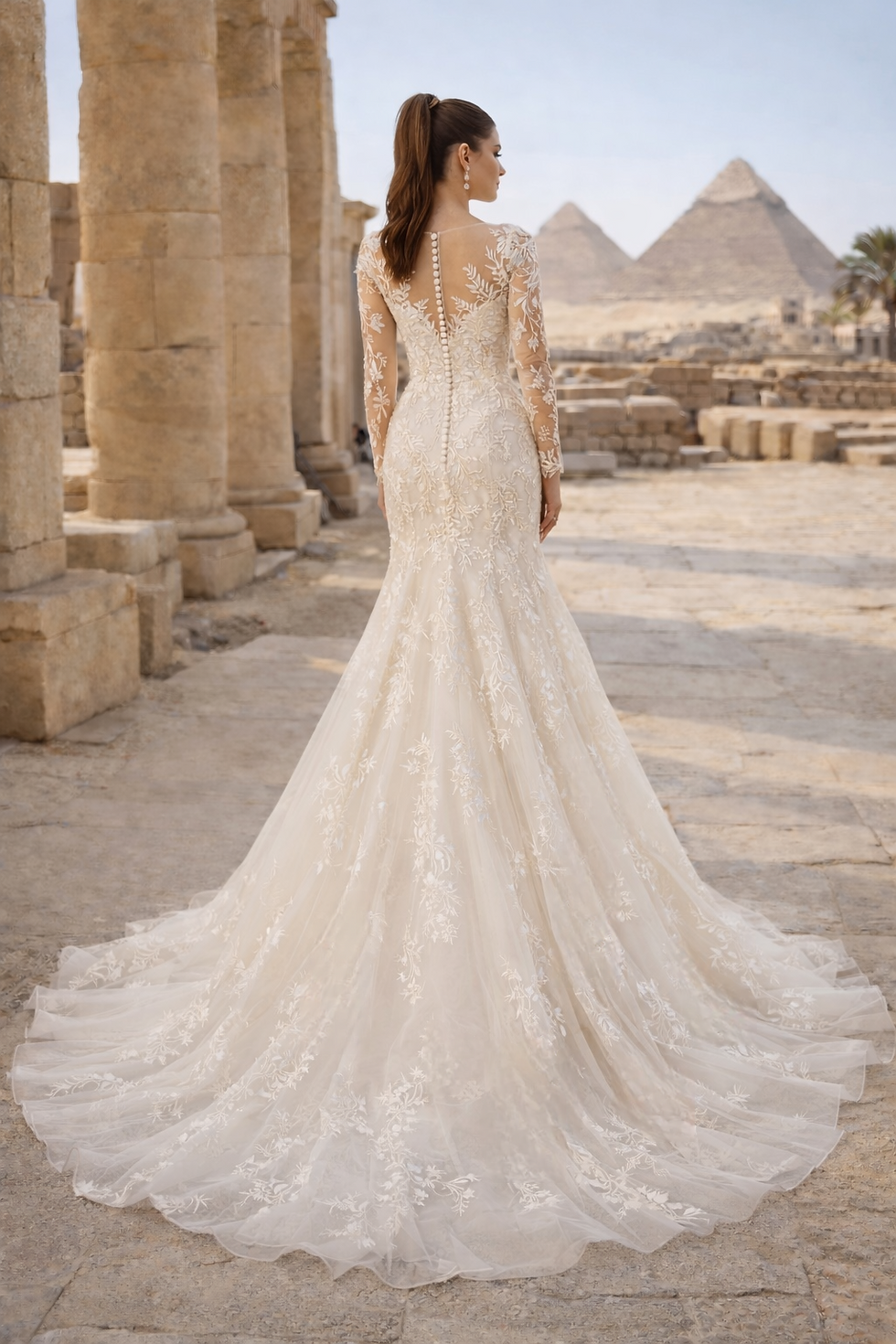 Thumbnail: UK Mermaid Bridal Gown Long Sleeve Sweep Train Sequins Lace Wedding Dress MD718