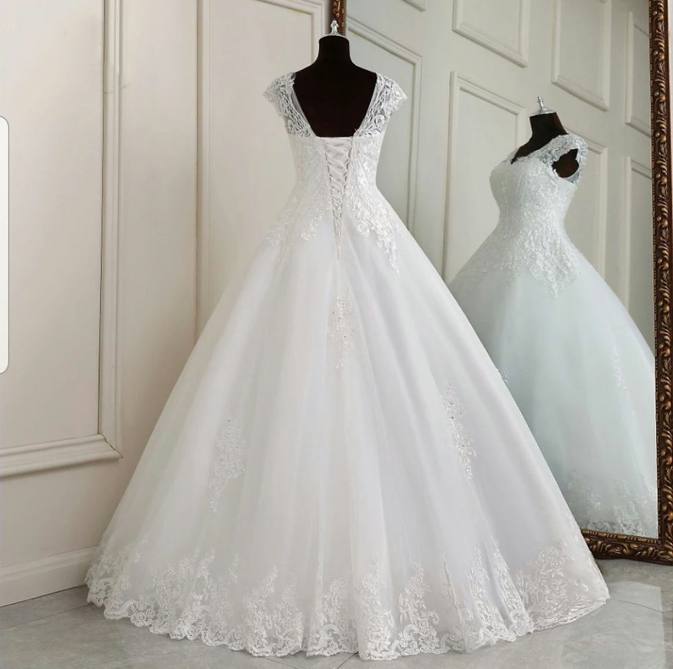 Thumbnail: Modest Bridal Gown Cap Sleeve V Neck A Line Floor Length Wedding Dresses MD795
