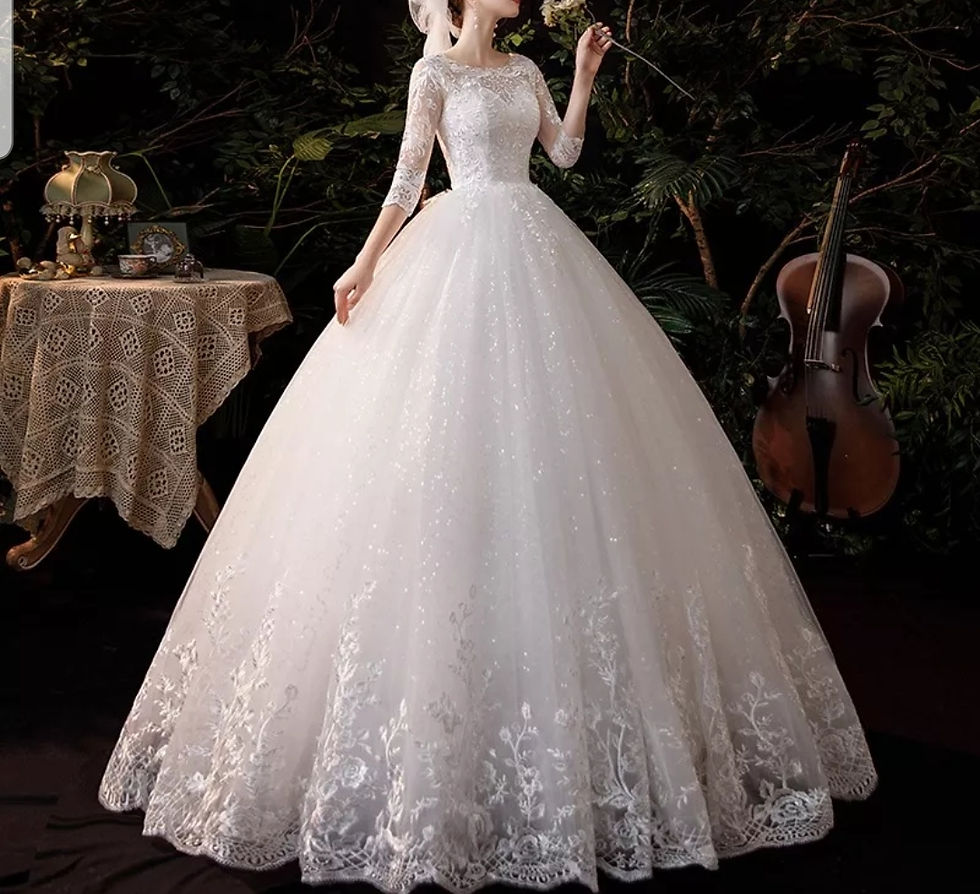 Thumbnail: Floor Length 3/4 Sleeve Corset A Line Lace Wedding Dresses MD432