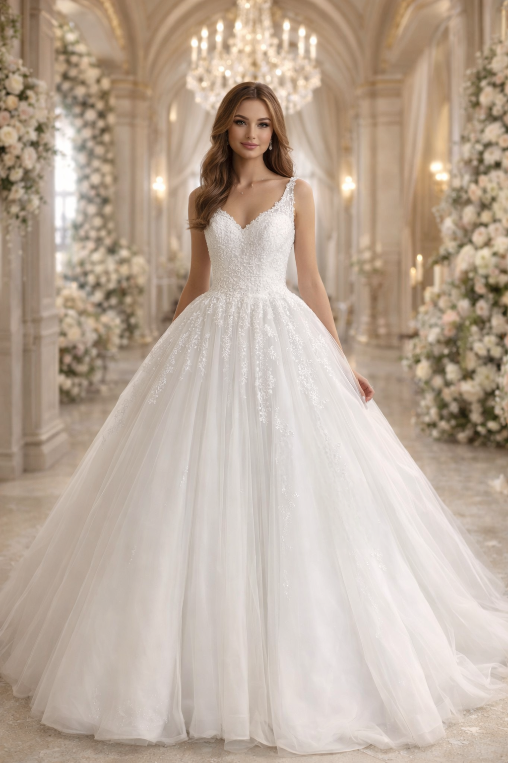 Beautiful V Neck Lace Sleeveless Plus Size A Line Wedding Dresses MD669