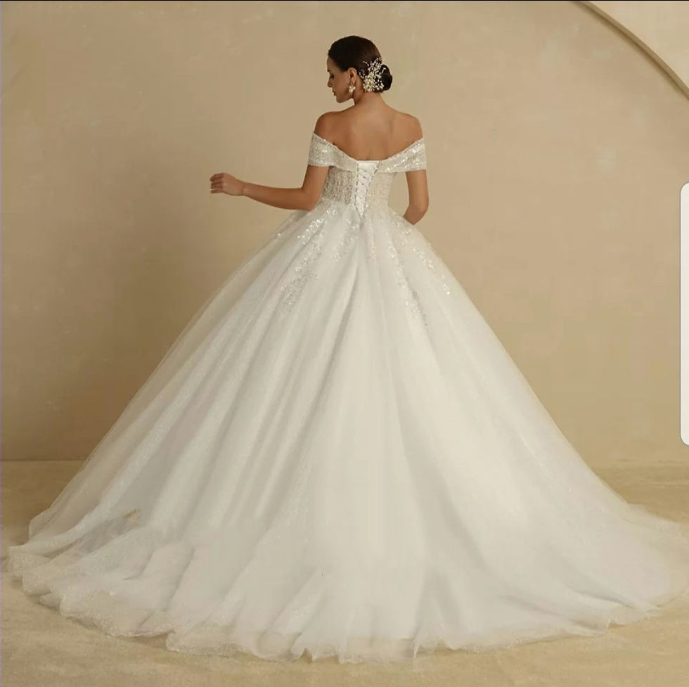 Thumbnail: Glitter Wedding Dresses Sleeveless Off Shoulder Sequins Lace Bridal Gown MD838