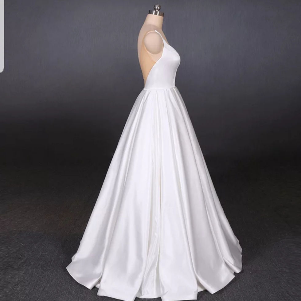 Thumbnail: Simple Spaghetti Straps Satin  Open Back A Line Beach Wedding Dresses MD561