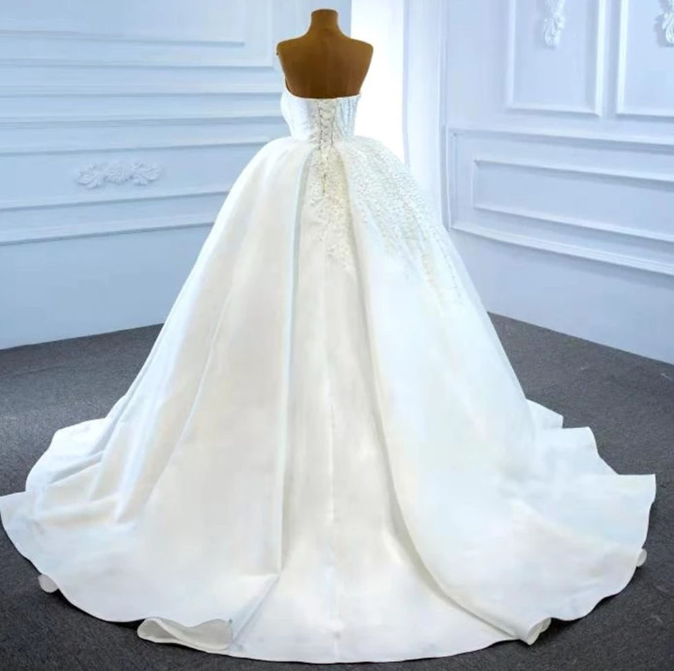 Thumbnail: Luxury Pearls Bridal Gown Satin Strapless Ball Gown Wedding Bridal Dress MD035
