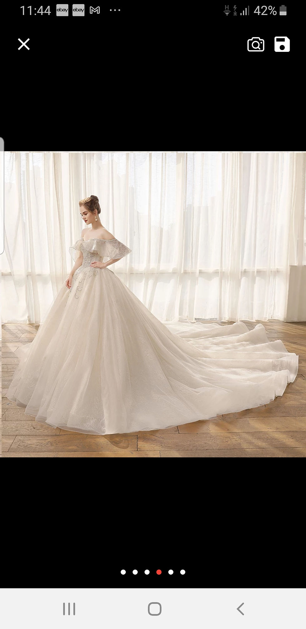 Thumbnail: Luxury Off Shoulder Puff Sleeve Sequins A Line Pearls Lace Wedding Dresses MD434