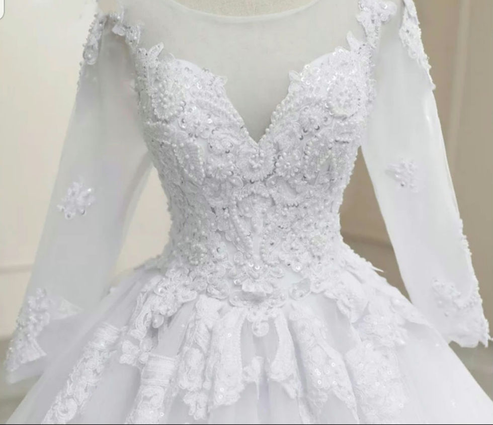 Thumbnail: Beautiful Long Sleeve Pearls Lace A Line Floor Length Wedding Dresses MD715