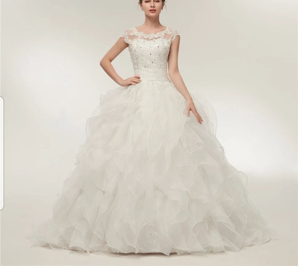 Thumbnail: Charming Cap Sleeve Organza Ruffled A Line Wedding Bridal Dress MD070