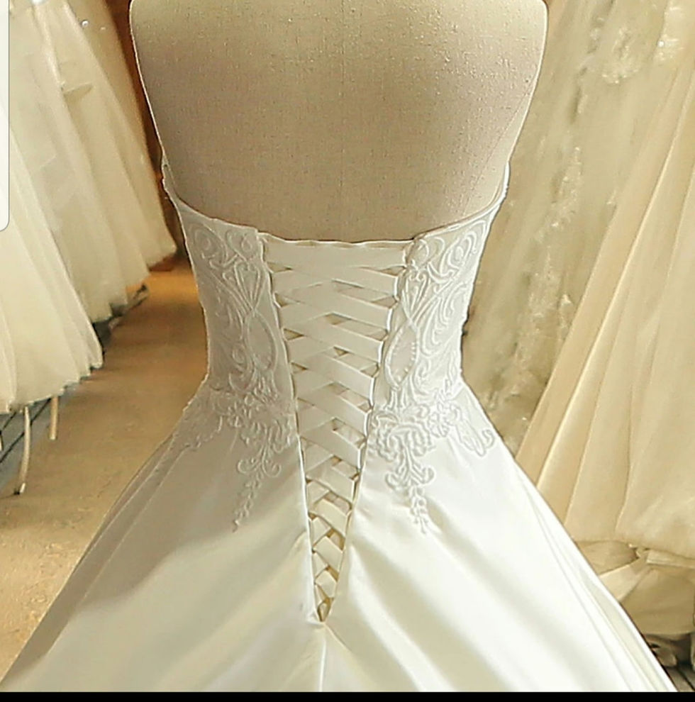 Thumbnail: Bridal Satin Lace Strapless Sweetheart A Line Wedding Dresses MD503