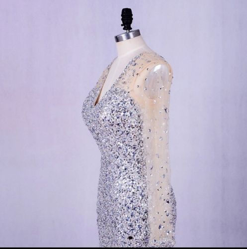 Thumbnail: Multi Colours Mermaid Long Sleeve Crystal Evening Prom Bridesmaid Dress MD227