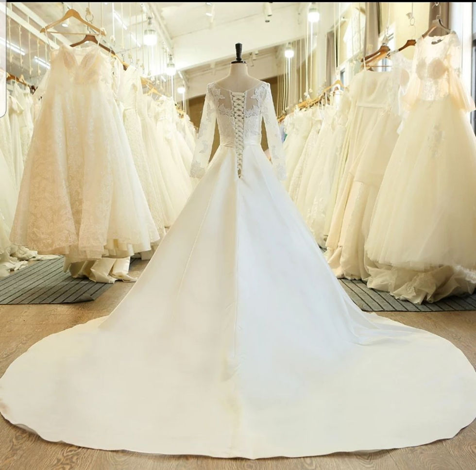 Thumbnail: Vintage Long Sleeve Lace Bridal V Neck Satin A Line Wedding Dress MD517