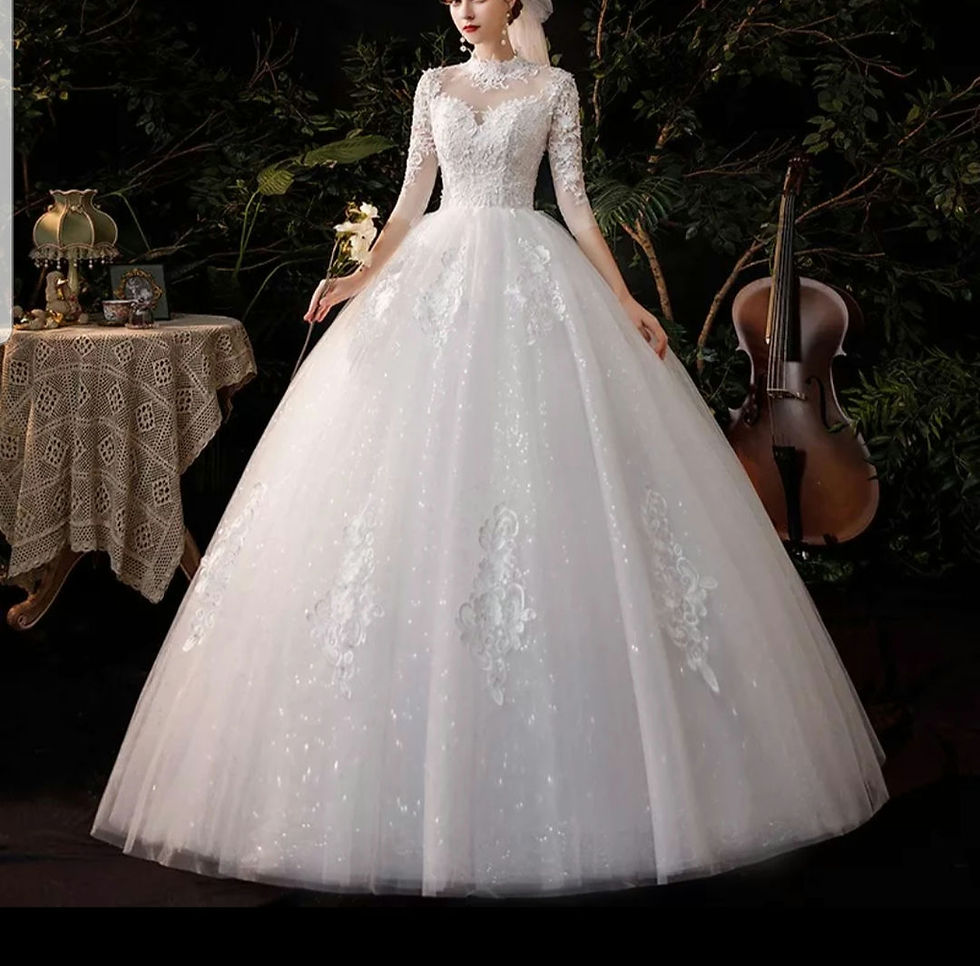 Thumbnail: Gorgeous 3/4 sleeve Lace Floor Length Jewel Neckline Wedding Bridal Dress MD098