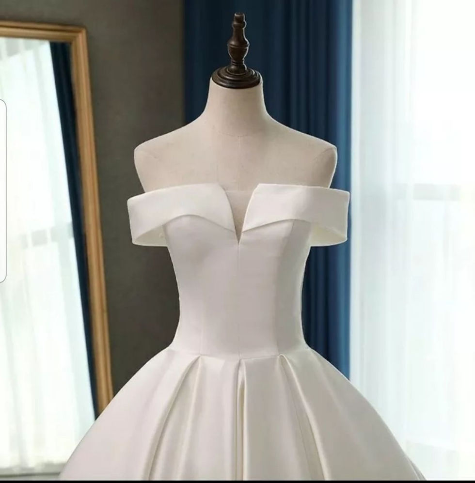 Thumbnail: Princess Off Shoulder 1m Train Bridal Satin A Line Wedding Dresses MD598
