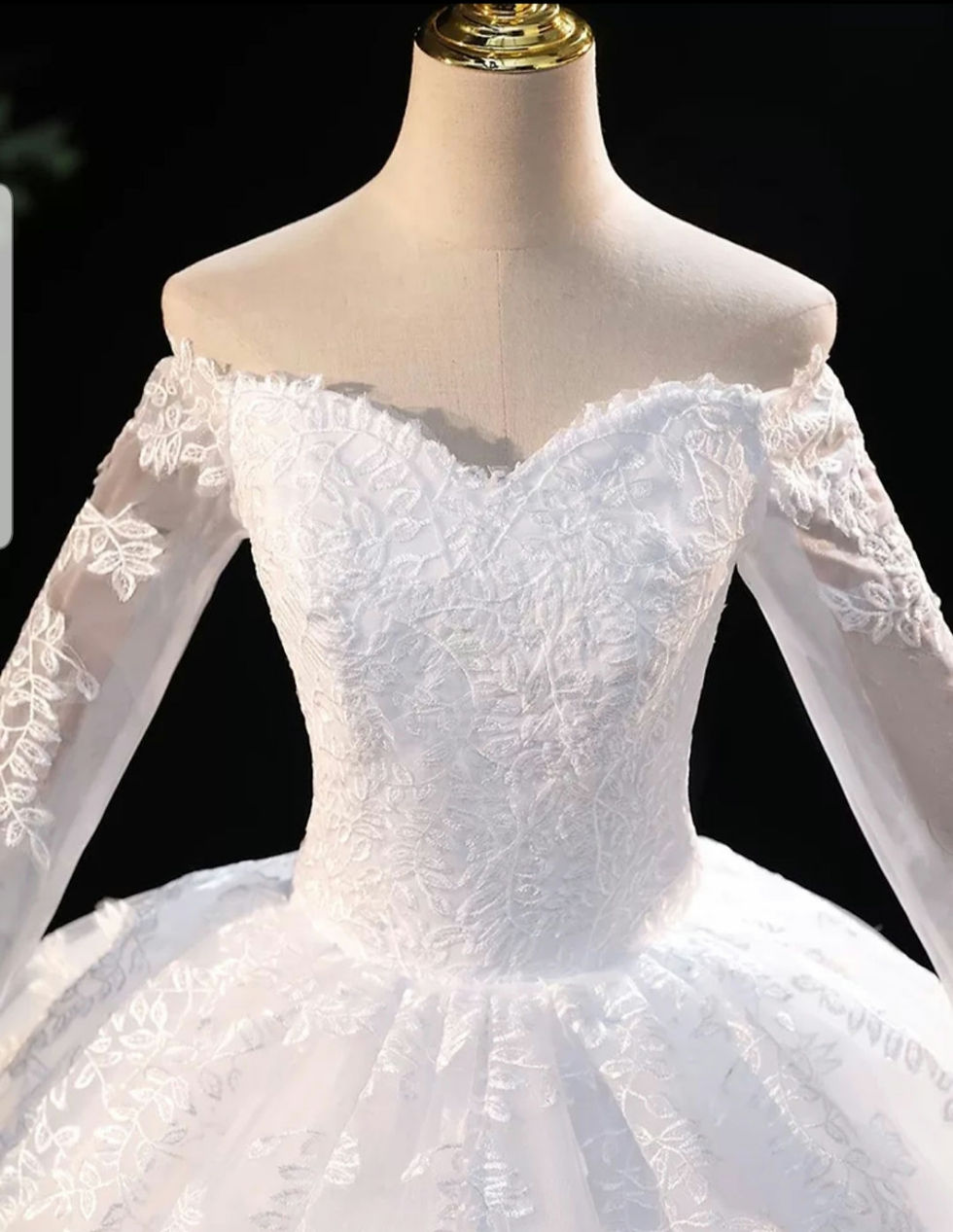 Thumbnail: Bridal Lace Off Shoulder Long Sleeve A Line Plus size Wedding Dresses MD757