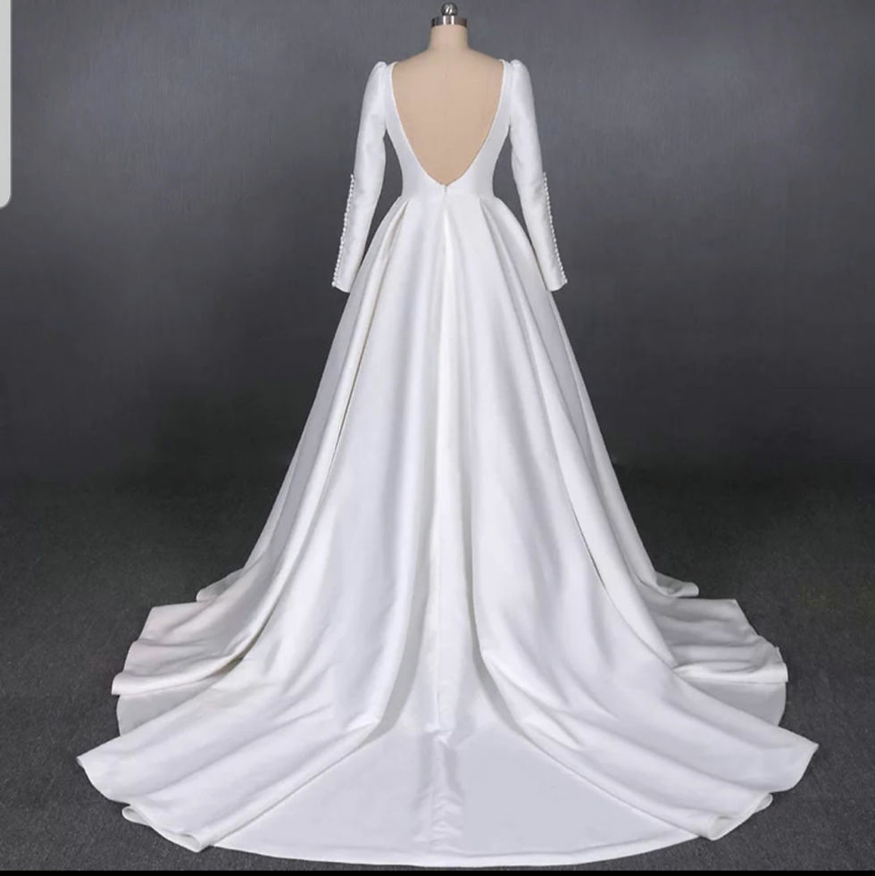 Thumbnail: Simple Satin Long Sleeve Open Back A Line Wedding Dress MD519