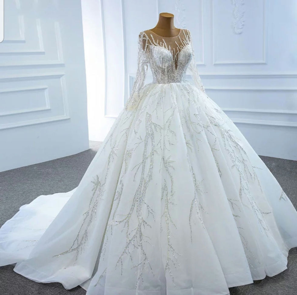 Luxury Bridal Sequins Sheer Neck Long Sleeve Ball Gown Wedding dresses MD003