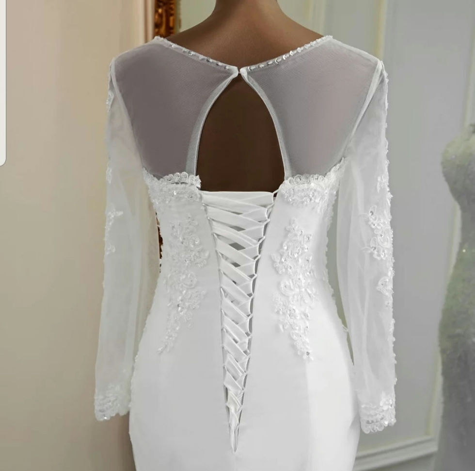 Thumbnail: Mermaid Long Sleeve Beaded Lace Corset  Back Beach Wedding Dresses MD421