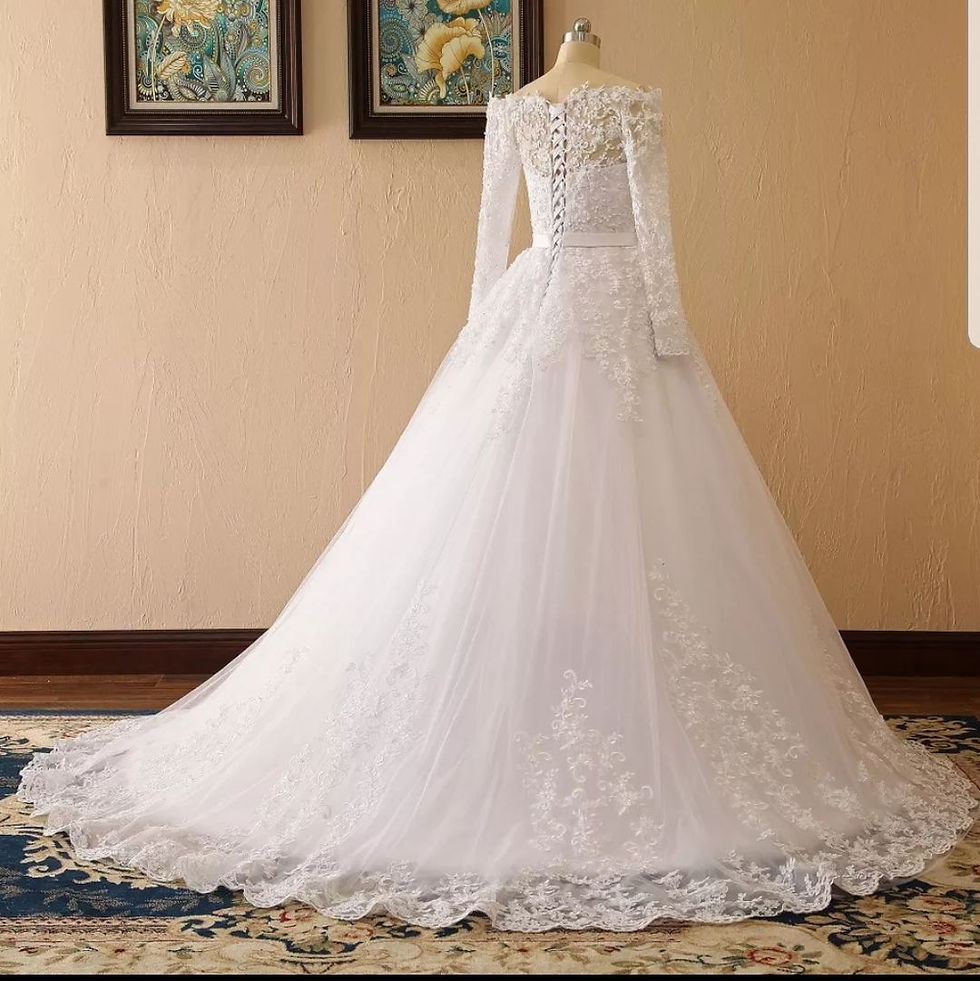 Thumbnail: Elegant Off Shoulder A-Line Lace Long sleeve Wedding Dresses MD377