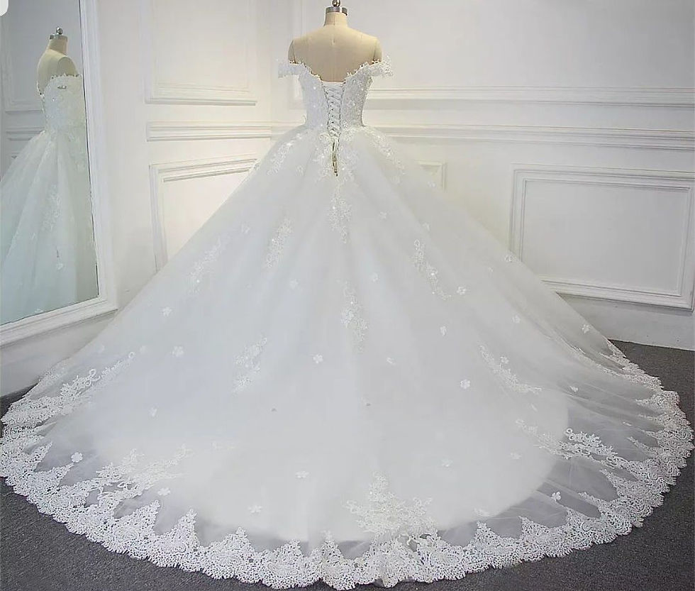 Thumbnail: Charming Off Shoulder 3D Flower Lace tulle A Line Wedding Dresses MD576