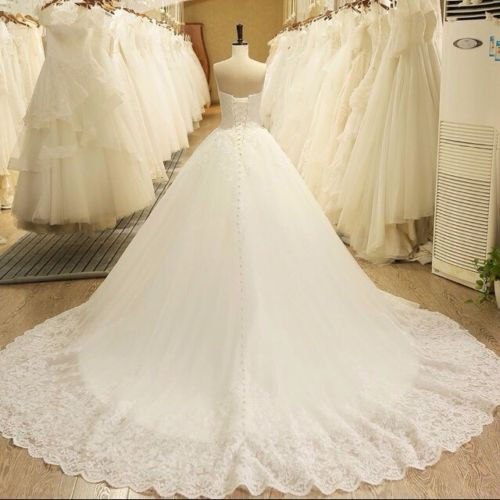 Thumbnail: Elegant Strapless A-Line  Lace Wedding Bridal Dress MD177