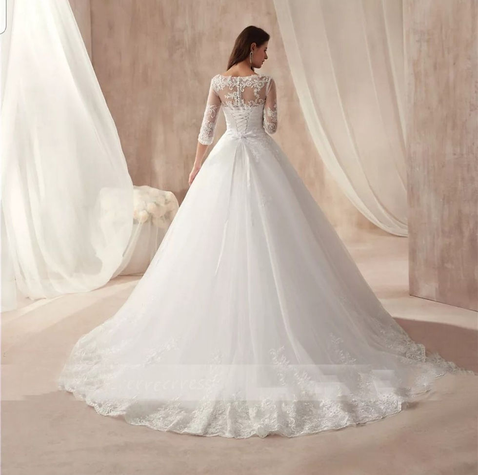 Thumbnail: Charming Half Sleeve Bridal Gown Lace Applique A Line Wedding Dress MD522