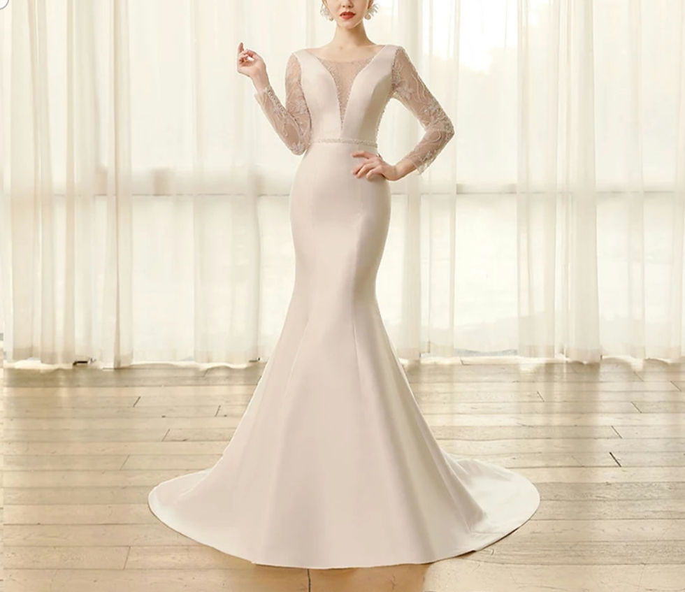 Thumbnail: Chic Mermaid Beaded Long Sleeve Bridal Satin Beach Wedding Dress MD178