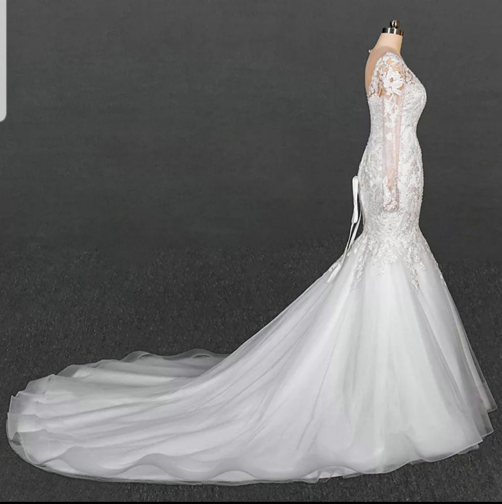 Thumbnail: Gorgeous Mermaid Long Sleeve Lace Pearls Corset Wedding Dresses MD422