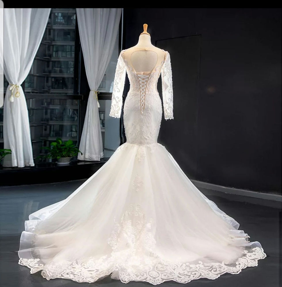 Thumbnail: Luxury Mermaid Bridal Long Sleeve Lace Detachable Train Wedding Dress MD504