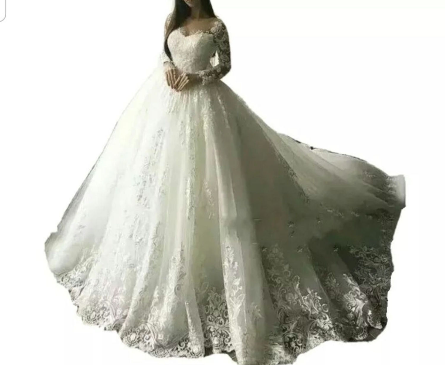 Gorgeous Long Sleeve Lace Pearls A Line Wedding Dresses MD315