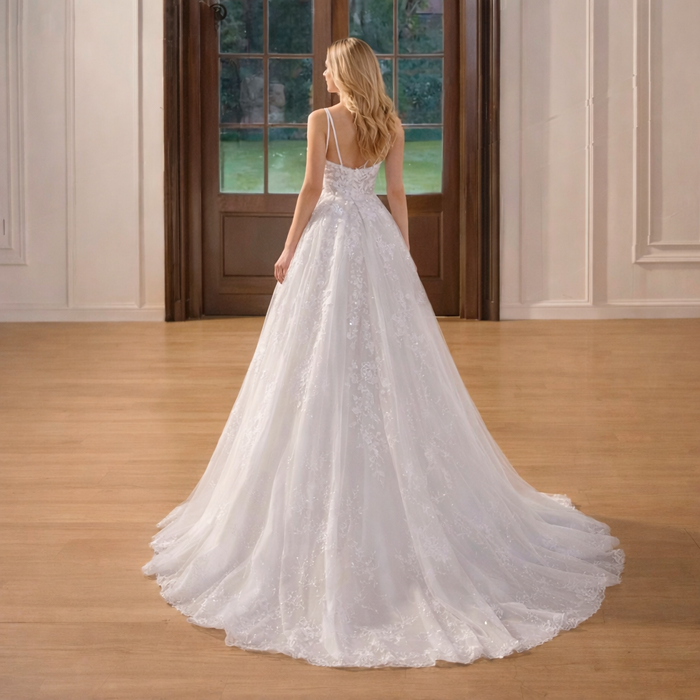 Thumbnail: UK Sequins Bridal Lace Sleeveless  V Neck A Line Beach Wedding Dresses MD77