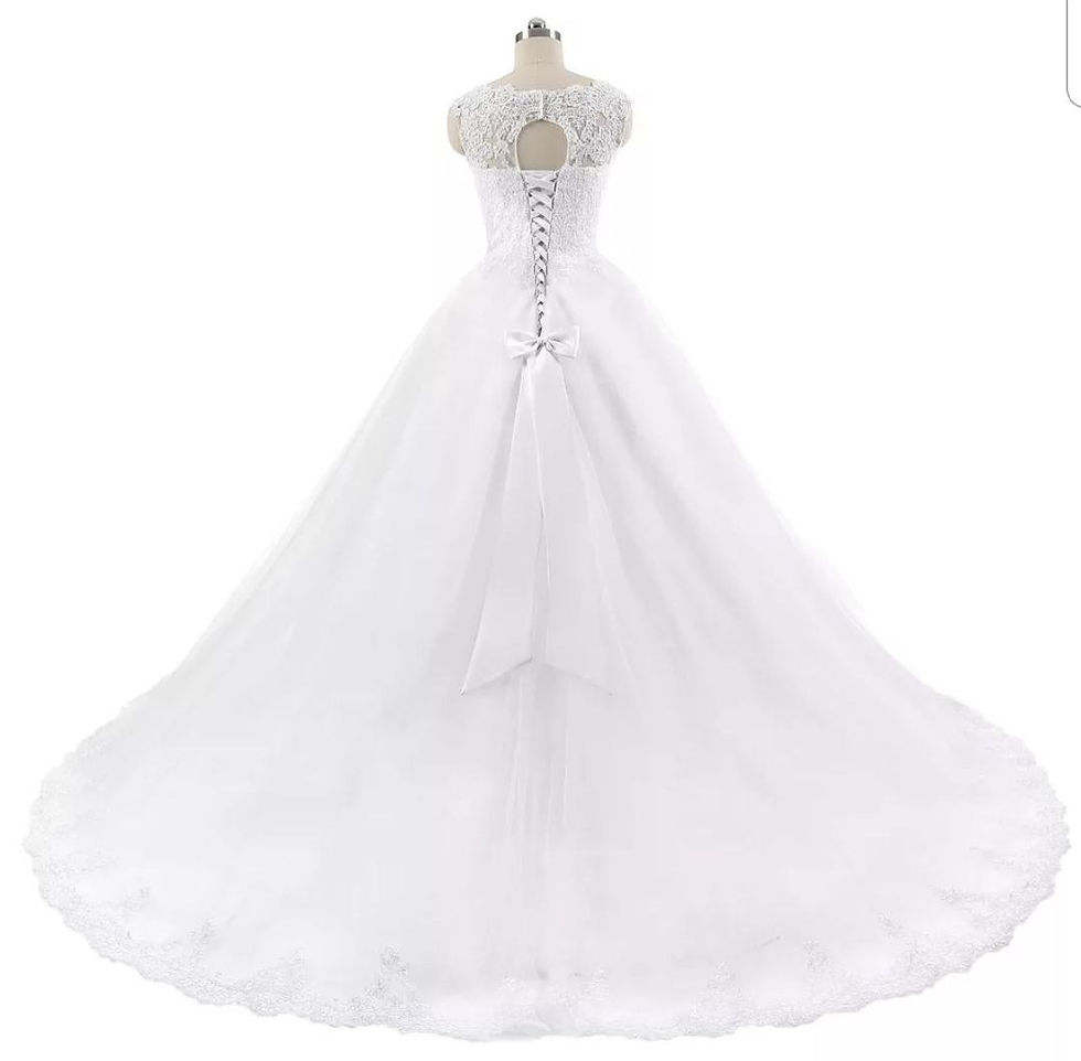 Thumbnail: Beautiful Sleeveless Lace Belt Wedding A Line Wedding Dresses MD391