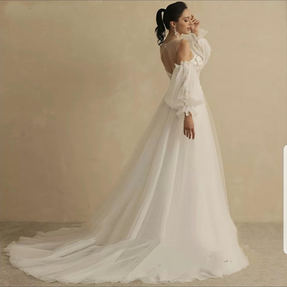 Thumbnail: Vintage Detachable Sleeves Bridal Puff Long Sleeves A Line Wedding Dress MD826