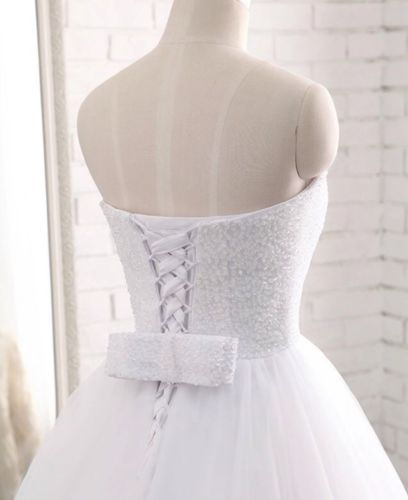 Thumbnail: Strapless A-Line CryStal Tulle Wedding Bridal Dress MD175