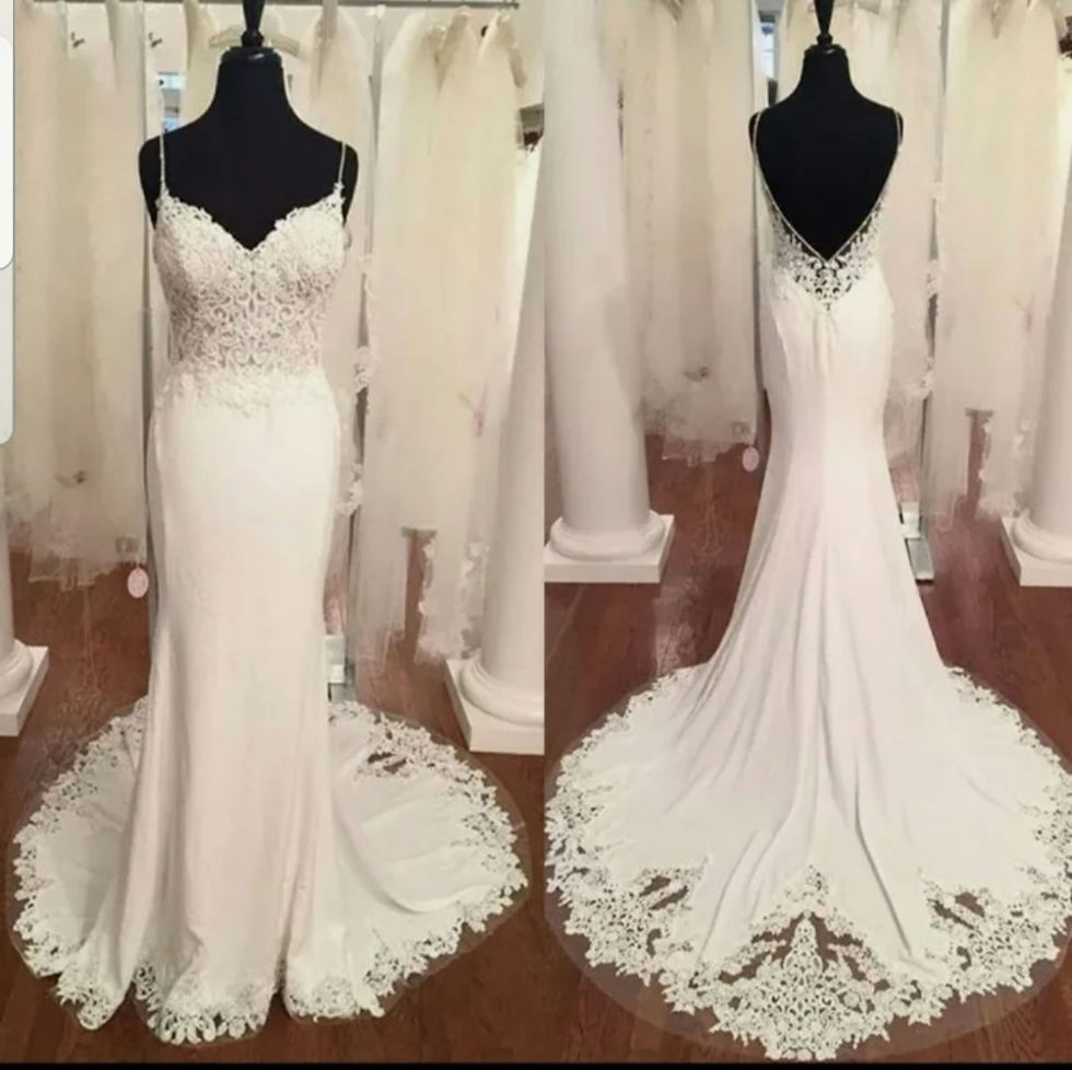 Beautiful Spaghetti Straps lace Soft satin Mermaid Beach Wedding Dresses MD729