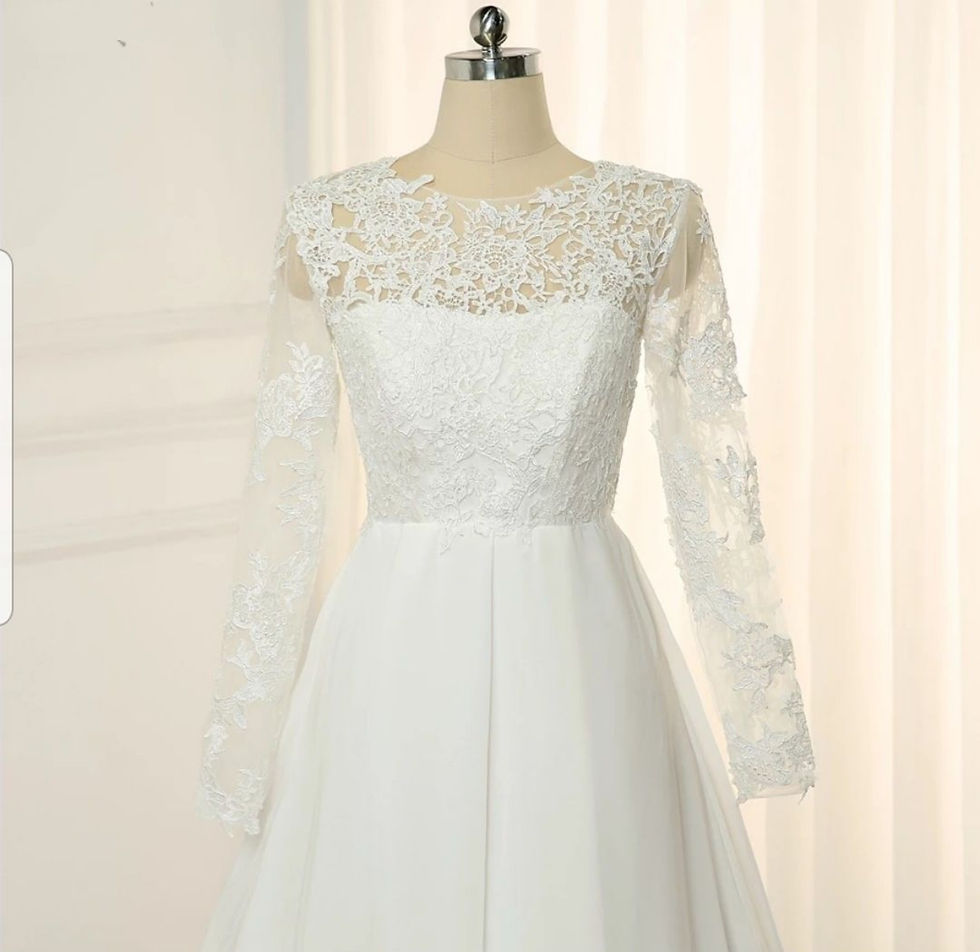 Thumbnail: Chic Chiffon Long Sleeve Lace Bridal Gown A Line Wedding Dresses MD564