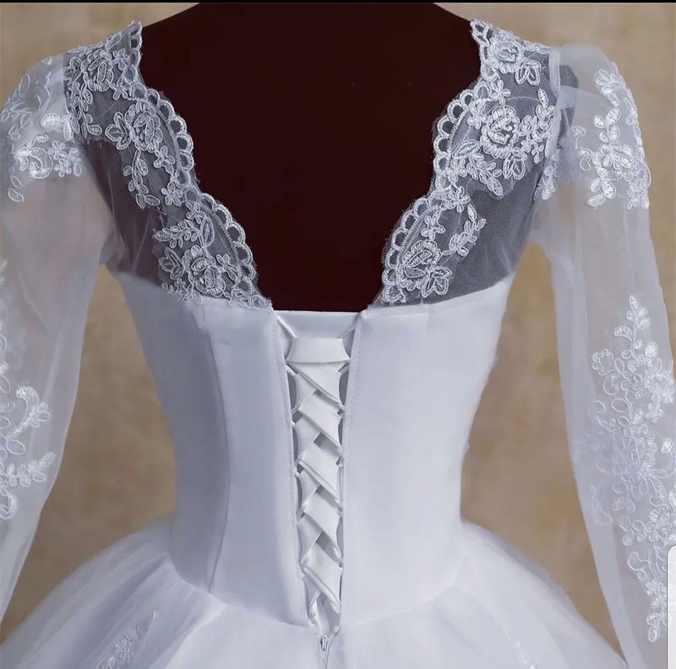 Thumbnail: UK Affordable Long Sleeve Bridal V Neck Lace A Line Millian Wedding Dress MD567