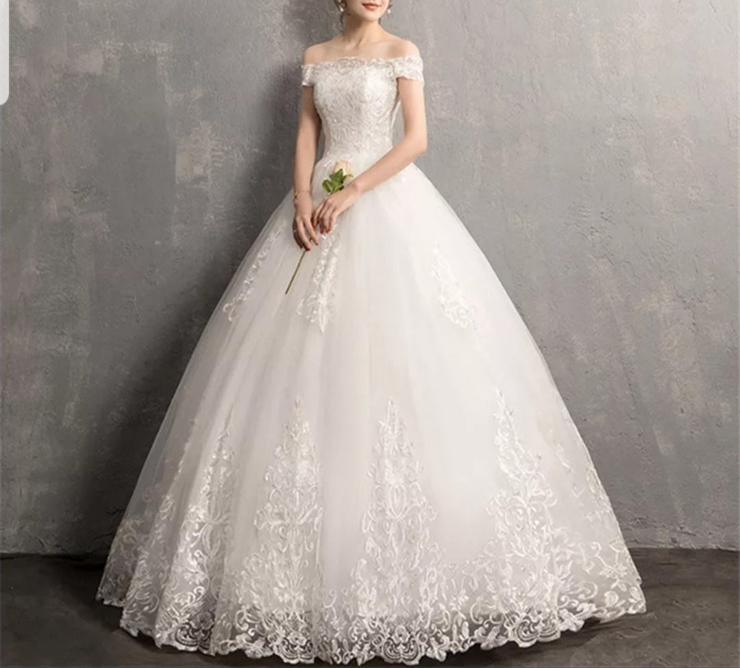 Beautiful Sequins Lace Half Sleeve Off shoulder A Line Wedding Dresses MD359