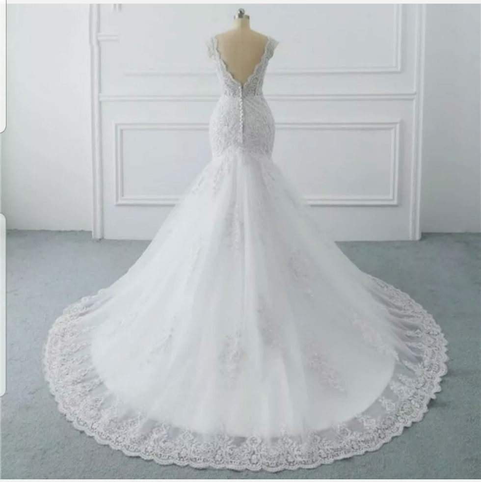 Thumbnail: Open Back Beaded Lace Bridal Sleeveless V Neck Mermaid Wedding Dresses MD512