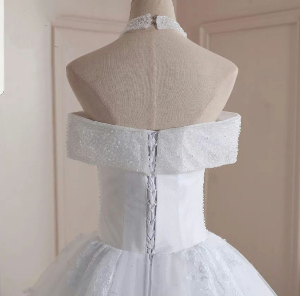 Thumbnail: CHarming Halter Neck BeadeShort Sleeve A Line Floor Length Wedding Dresses MD599