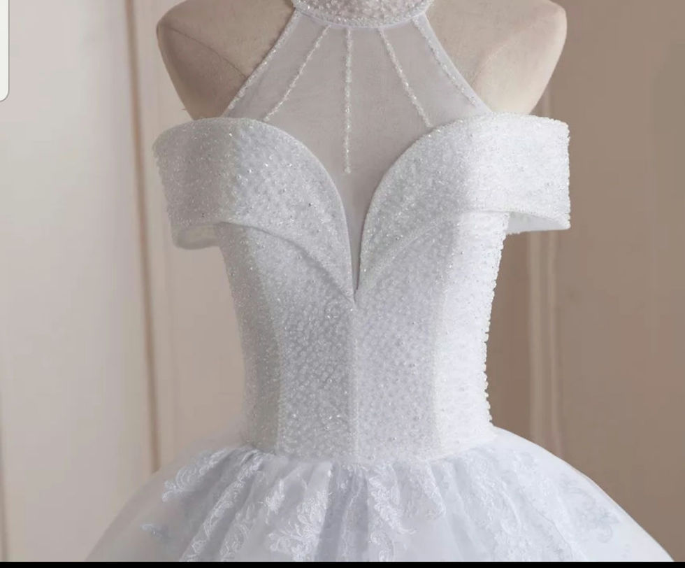 Thumbnail: CHarming Halter Neck BeadeShort Sleeve A Line Floor Length Wedding Dresses MD599