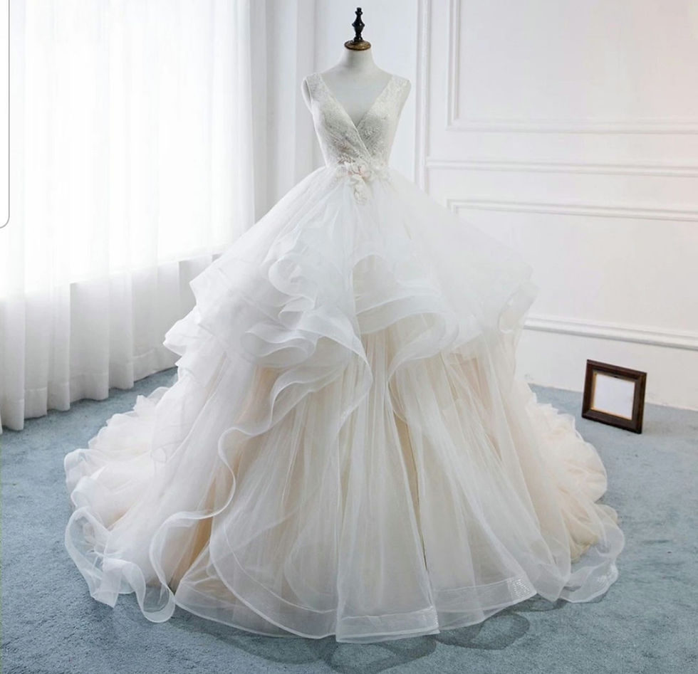 Princess Organza Ruffles Tulle A Line Prom Evening Champagne Wedding Dress MD238