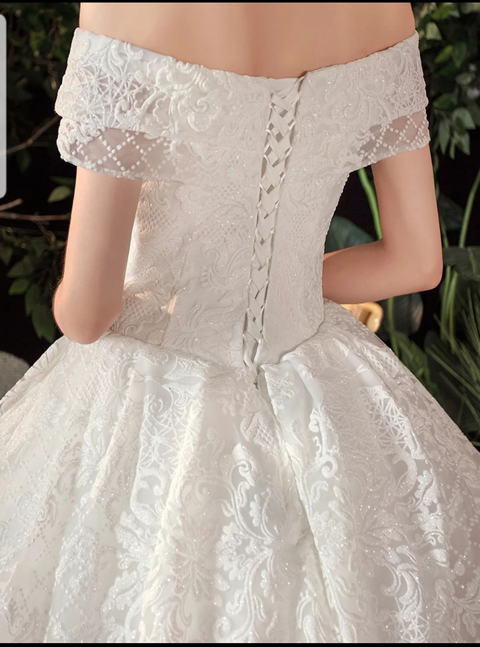 Thumbnail: Gorgeous Off Shoulder Lace Corset Back Sequins Bridal A Line Wedding Dress MD538