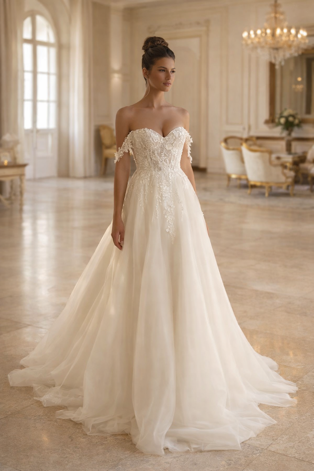 UK Sweetheart Off Shoulder Wedding Dresses A Line Beaded Lace Bridal Gown MD749