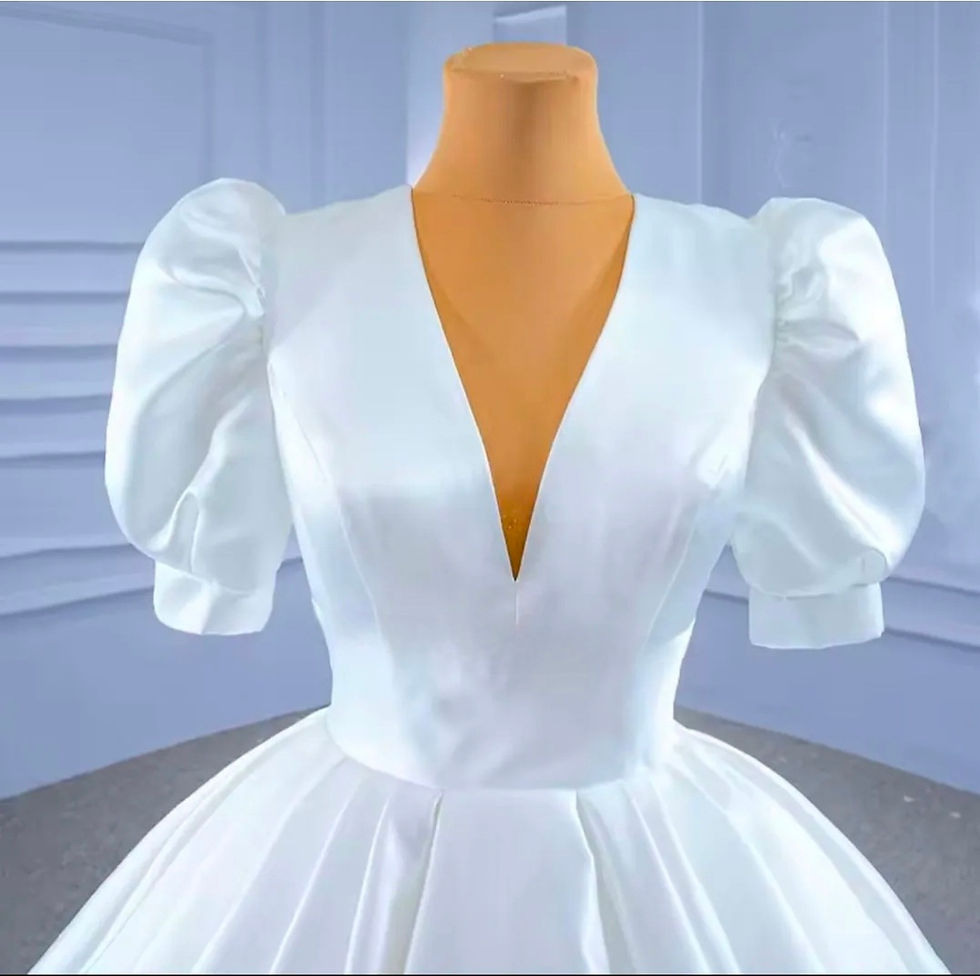 Thumbnail: Luxury Vintage Bridal Satin V Neck Puff Sleeves Ball Gown Wedding Dresses MD700